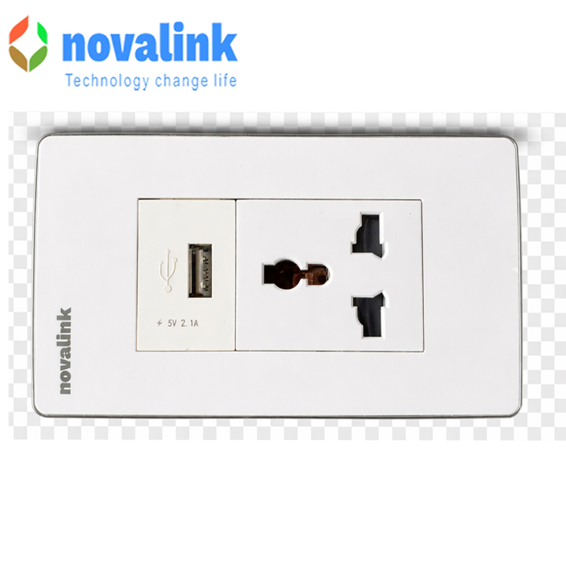 Bộ ổ cắm điện đơn 3 chấu + USB 5v-2A âm tường novalink NV-21003WS+P21-C2A sang trọng
